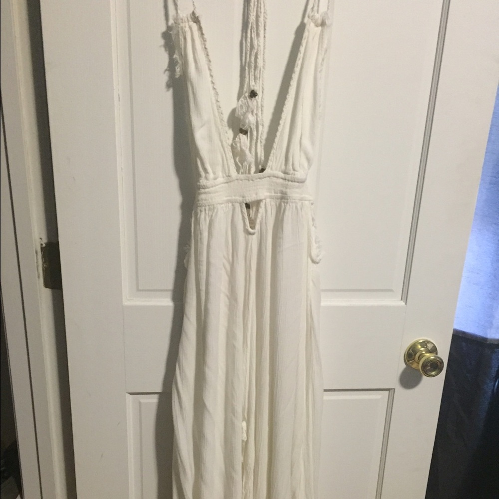 Free People Cream Maxi Dress with Plunging Neckline